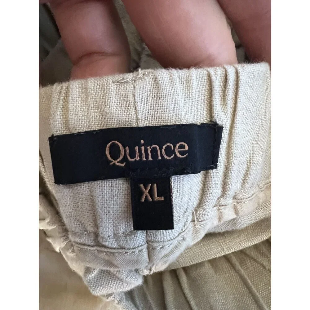 Quince Straight-Leg Pants Women XL Beige Natural Linen Elastic Waist Relax Resor